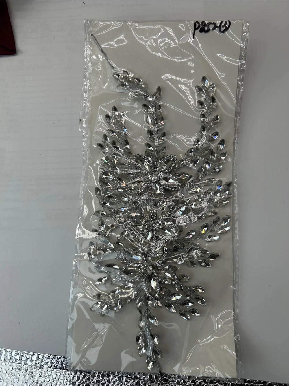 Crystal Silver Rhinestone Leaf Applique